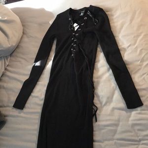 Size small black sweater dress with criss cross